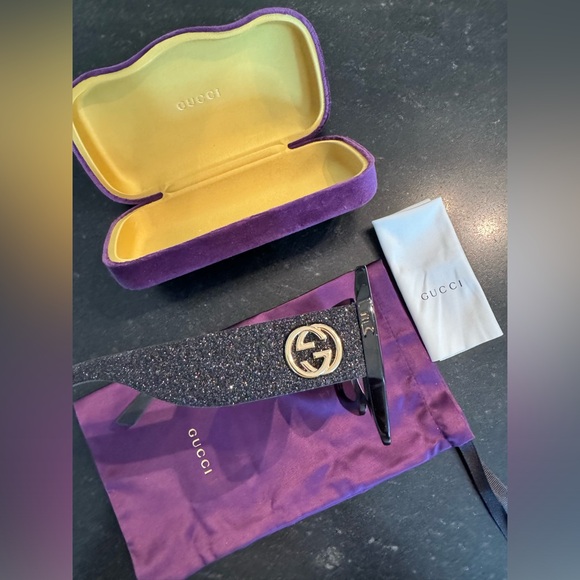 Gucci Sunglasses Square Frame Glitter GG0102S Sunglasses Black with Case - Picture 12 of 12